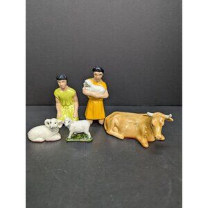 Vintage Nativity Scene Pieces Replacement 2 Shepherds 2 Sheep and One Cow